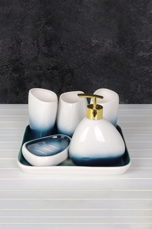 Porselen Banyo Seti Stantlı Wc Sıvı Sabunluk Lavabo Takımı 6lı