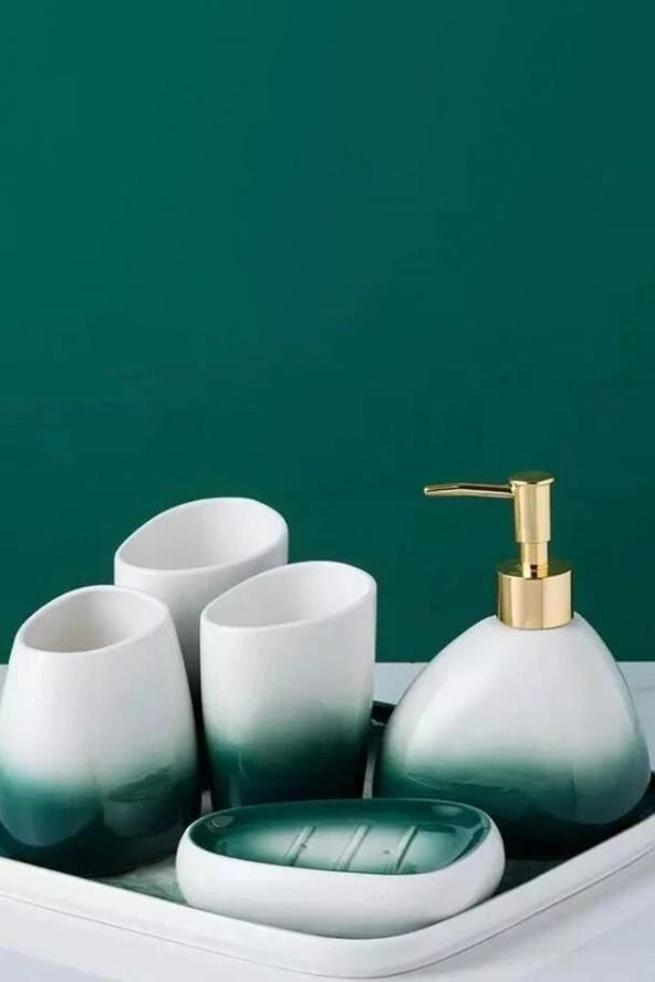 Porselen Banyo Seti Stantlı Wc Sıvı Sabunluk Lavabo Takımı 6lı - 4