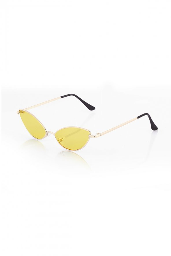 POLO55 Sarı Camlı Metal Çerçeveli Küçük Cat Eye Kadın Güneş Gözlüğü - 2