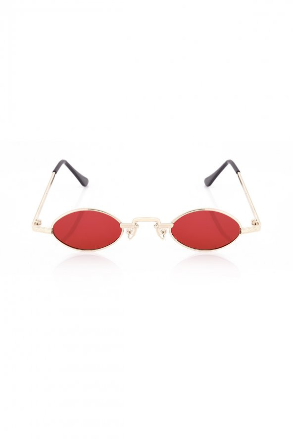 POLO55 Kırmızı Metal Çerçeveli Küçük Oval Retro Güneş Gözlüğü - Resim 2