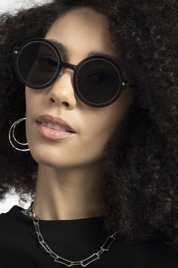 POLO55 Siyah Camlı Yuvarlak Kadın Güneş Gözlüğü ürün görseli