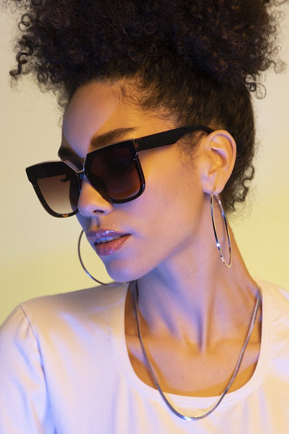 Gold Detaylı Siyah Büyük Kasa Kadın Güneş Gözlüğü PL22KG001R002 - Resim 2