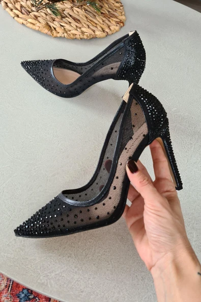036 4168 Topukla Kadın 10 cm Topuklu Taşlı Abiye Ayakkabı - Resim 3