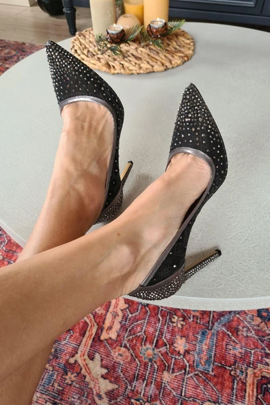 036 4168 Topukla Kadın 10 cm Topuklu Taşlı Abiye Ayakkabı - Resim 8