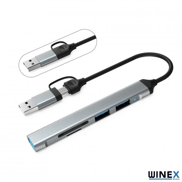 Winex 5in1 UsbA ve Type-C To UsbA 3.01, TF, SD Çoklayıcı Hub Adaptör - 2