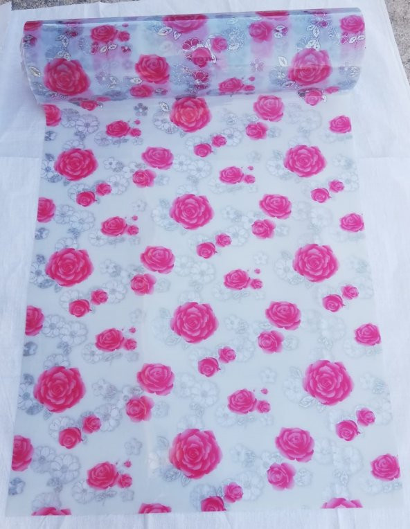 ŞEFFAF DESENLİ 100cm x 120cm PEMBE GUL MASA ÖRTÜSÜ 1.7mm KALIN PVC KAYMAZ MASA ÖRTÜSÜ