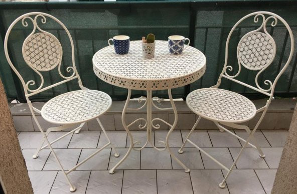 Panalı Ferforje Metal Masa Sandalye Seti Beyaz 8220-21 - 2