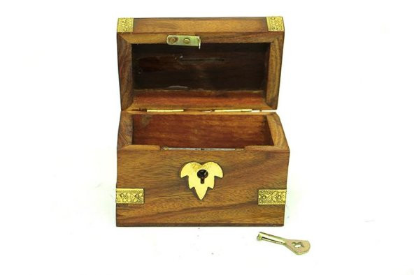 Kumbara Kilitli Ahşap Kutu Kumbara Hediyelik - 3