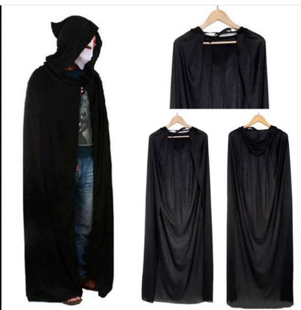 Parti Aksesuar Cadılar Bayramı Kapişonlu Pelerin Siyah 90 cm - Resim 3