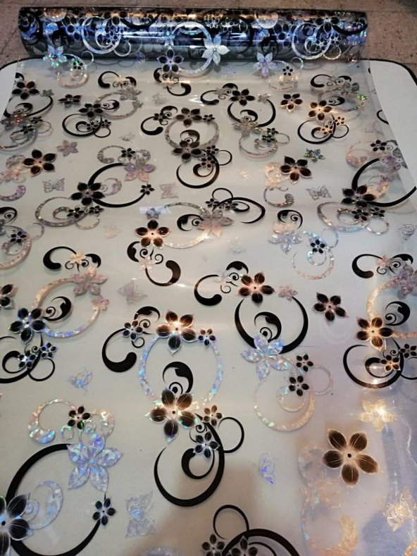 ŞEFFAF MASA ÖRTÜSÜ 1,7 mm 80 cm x 200 cm Kalın DESENLİ Pvc Kaymaz Masa Örtüsü Koruyucu EKLİ ÇİÇEK - 2