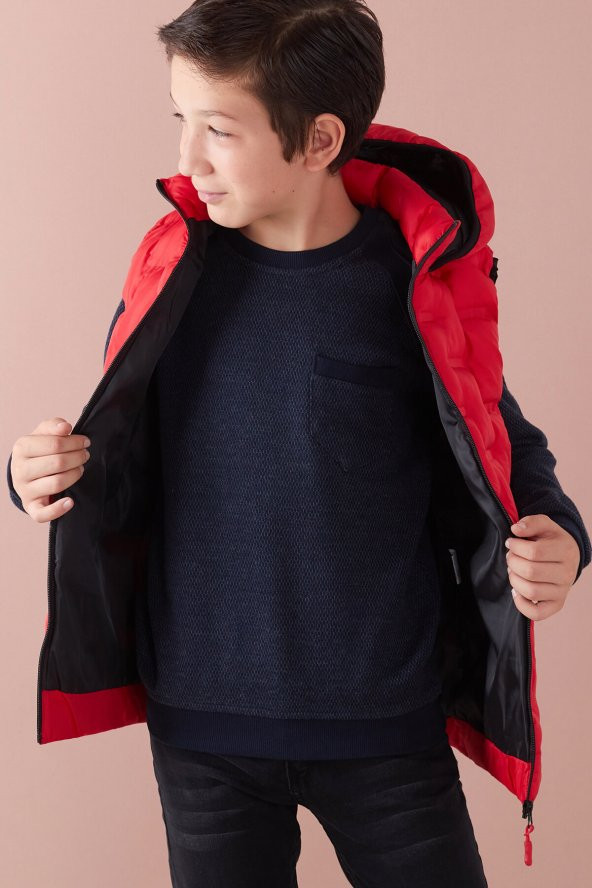 Erkek Çocuk Desenli Kapüşonlu Şişme Yelek 14582 - 6