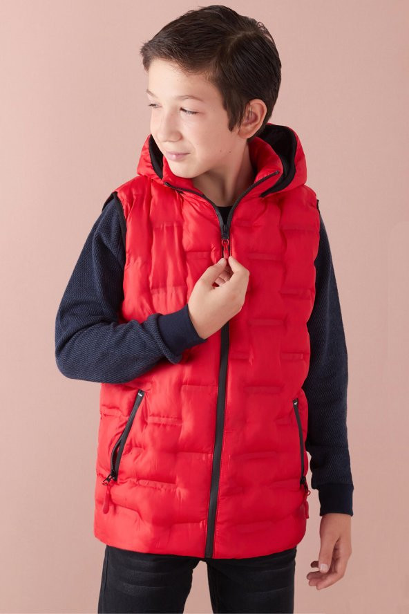 Erkek Çocuk Desenli Kapüşonlu Şişme Yelek 14582 - 7