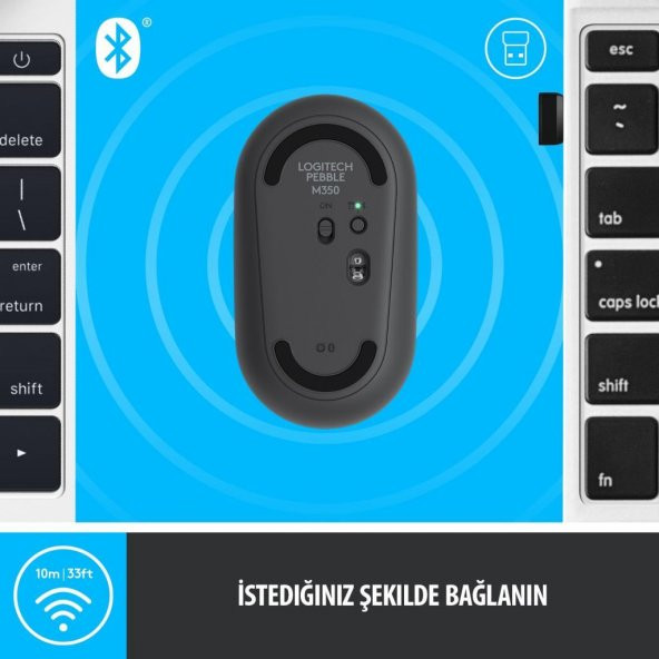 Logitech M350 Pebble Sessiz Kablosuz Kompakt Mouse Siyah - 5
