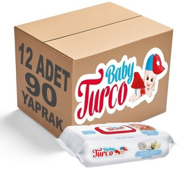 Baby Turco Islak Havlu Mendil 90 Yaprak 12 Li Set Beyaz Sabun Kokulu Plastik Kapaklı