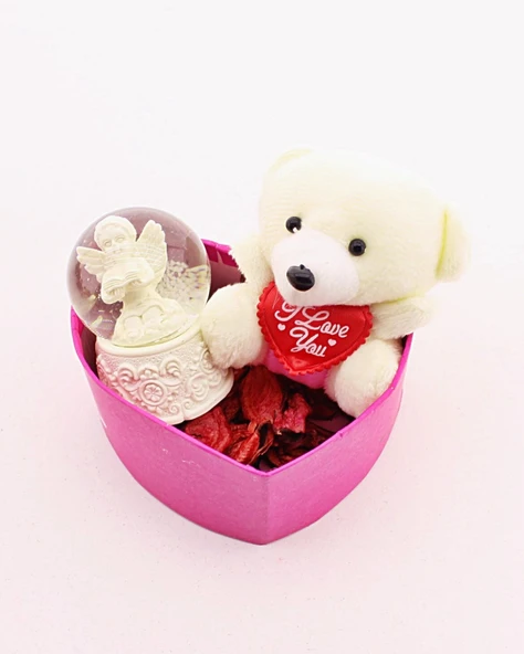 Sevgiliye Hediye Sevimli Mini Ayıcık ve Melek Kar Küresi Hediye Kutusu - 2