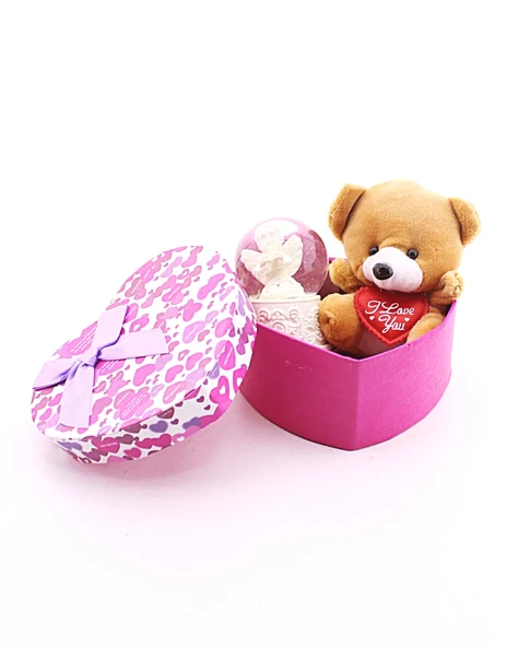 Sevgiliye Hediye Mini Ayıcık ve Melek Kar Küresi Hediye Kutusu - 2