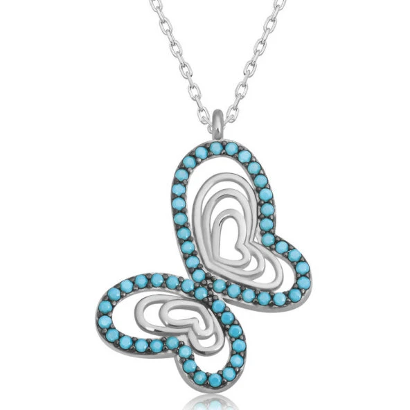 Gümüş Turkuaz Taşlı Kelebek Kadın ürün görseli 1