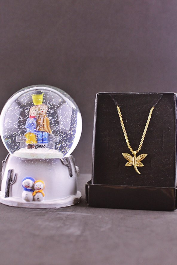 Sevgiliye Sokak Lambası Altında Aşıklar Kar Küresi 9 cm ve Zirkon Taş Kolye Set - Resim 2