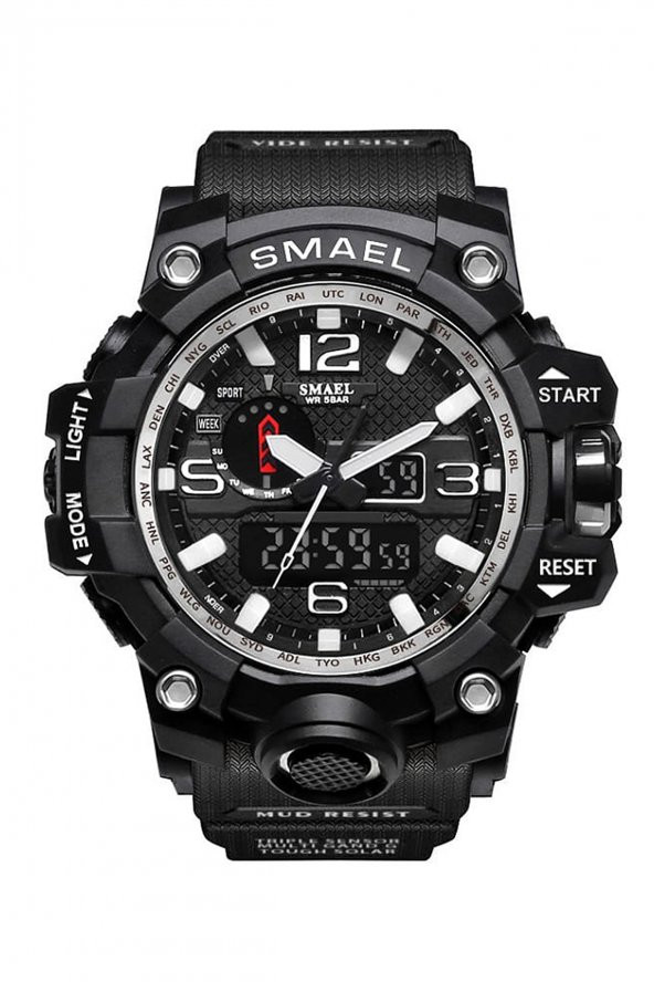 SMAEL Smael 1545 Erkek Kol Saati Analog Dijital Spor Asker Siyah Moda Trend - 1