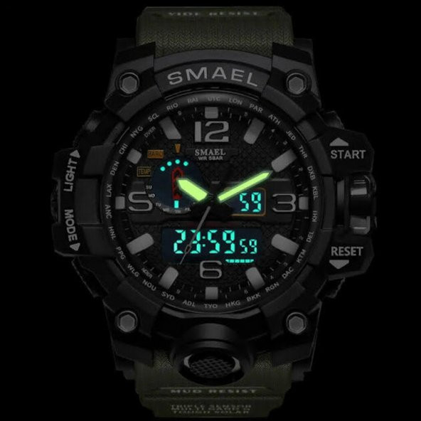 SMAEL Smael 1545 Erkek Kol Saati Analog Dijital Spor Asker Siyah Moda Trend - 3