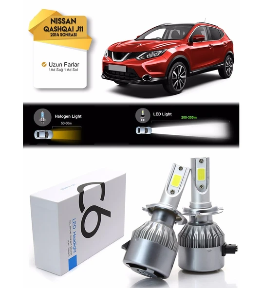Nissan Qashqai J11 Uzun Far Led Xenon Şimşek Etkili 2014 Üzeri