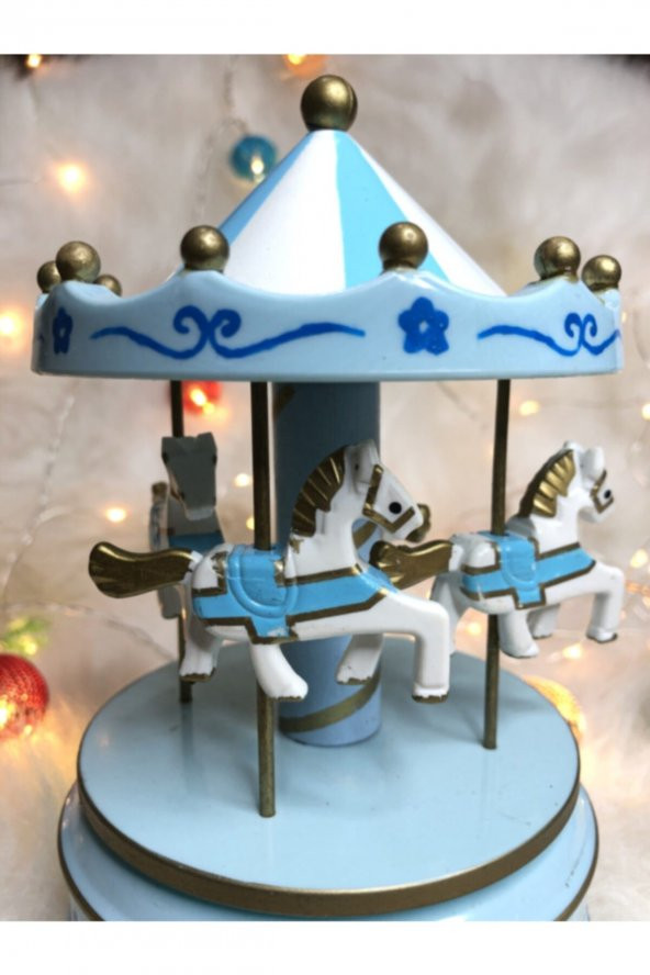 Nostaljik Atlı Karınca Dekoratif Müzik Kutusu Mavi - Resim 2