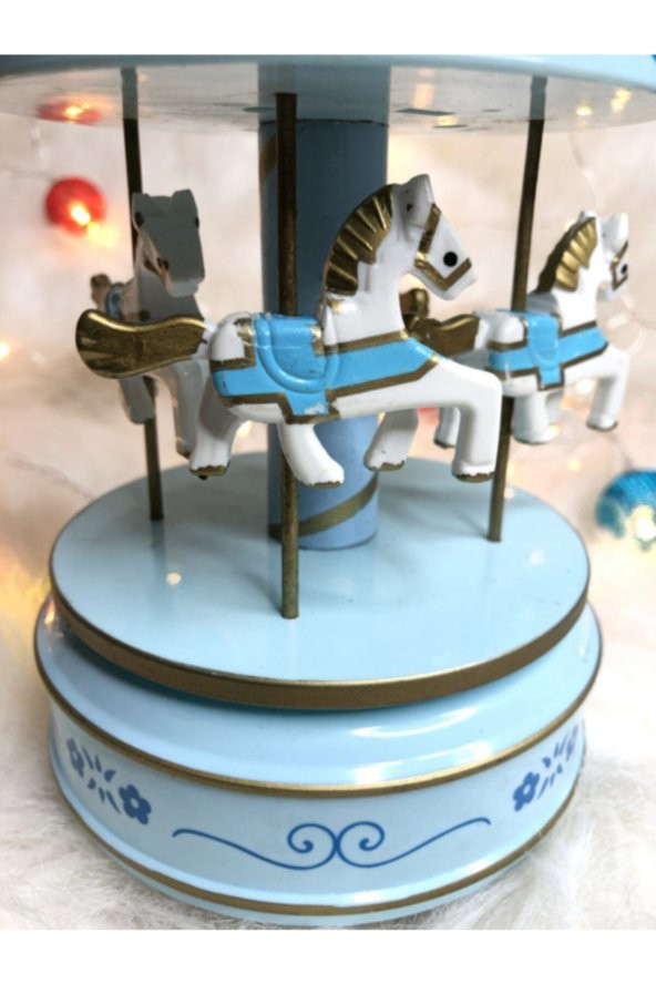 Nostaljik Atlı Karınca Dekoratif Müzik Kutusu Mavi - Resim 3