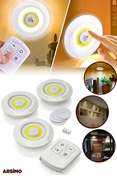 3lü Pilli Led Light Uzaktan Kumandalı Dolap İçi  Yapışkanlı - Resim 2
