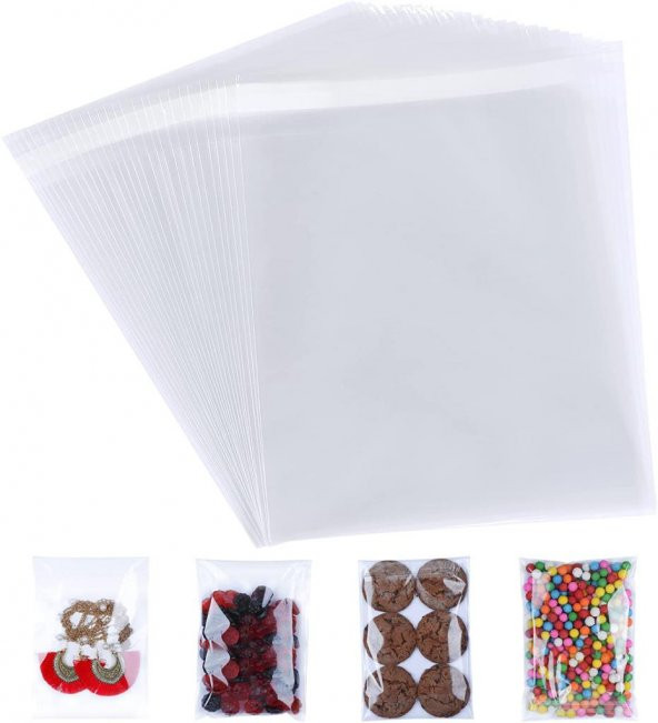 100 Adet 15x25 Kendinden Yapışkanlı Açılıp Kapanabilir Şeker Kurabiye Şeffaf Plastik Poşet Torba