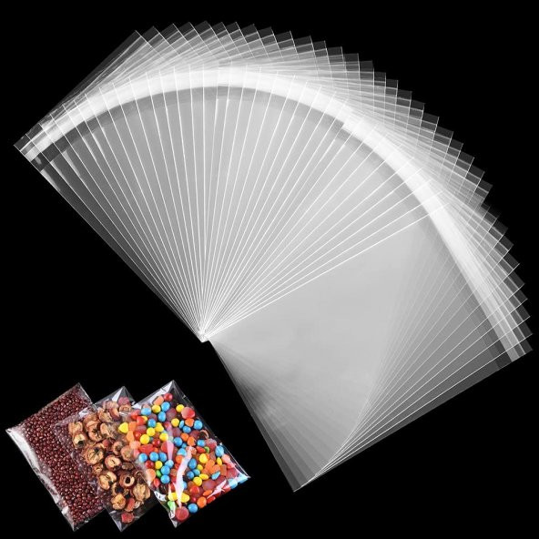 100 Adet 15x25 Kendinden Yapışkanlı Açılıp Kapanabilir Şeker Kurabiye Şeffaf Plastik Poşet Torba - 3