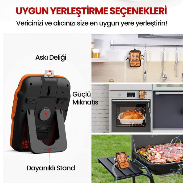 ThermoPro TP27C Alarmlı, Işıklı, Kablosuz 150m Menzilli ve 4 Problu Profesyonel Frın Termometresi - Resim 4