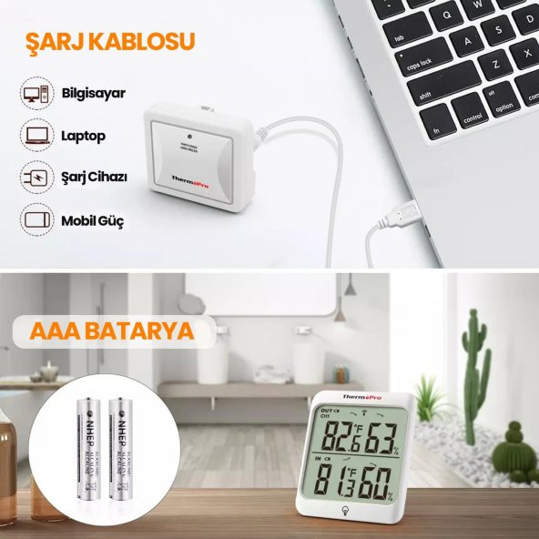 ThermoPro TP63C İç ve Dış Mekan (Sensörlü) Dijital Sıcaklık ve Nem Ölçer - Resim 4