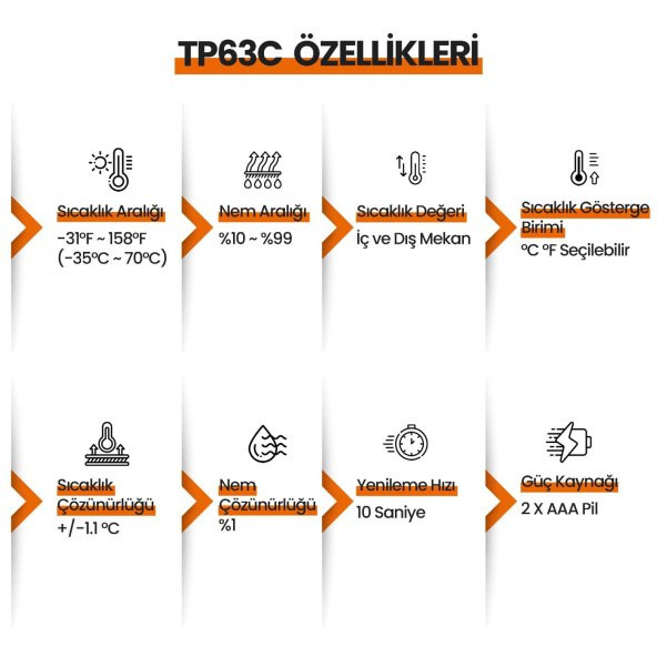 ThermoPro TP63C İç ve Dış Mekan (Sensörlü) Dijital Sıcaklık ve Nem Ölçer - Resim 8