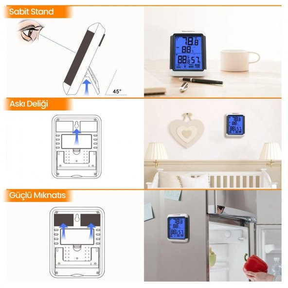 ThermoPro TP65 Dokunmatik Işıklı Geniş Ekran İç ve Dış Mekan (Sensörlü) Dijital Sıcaklık ve Nem Ölçer - 5