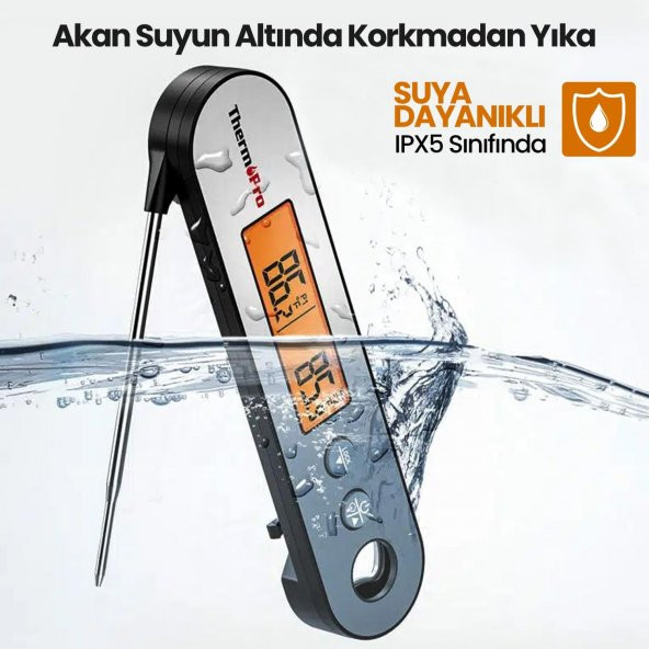 ThermoPro TP610 Su Geçirmez, Dijital ve Işıklı Çift Problu Katlanabilir Profesyonel Gıda Termometre - 2