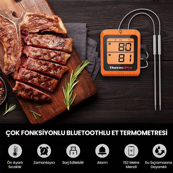 ThermoPro TP920 Cep Telefonu Kontrollü, Bluetooth ve Çift Problu Profesyonel Gıda Pişirme Termometre - 4