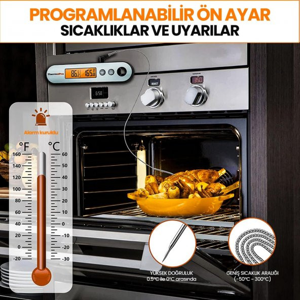 ThermoPro TP610 Su Geçirmez, Dijital ve Işıklı Çift Problu Katlanabilir Profesyonel Gıda Termometre - 8