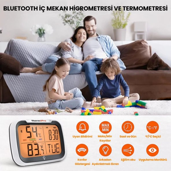 Thermopro TP393 APPli Saatli Limit Aşım Uyarılı  Iç Mekan Sıcaklık ve Nem Ölçer Termometre - 2