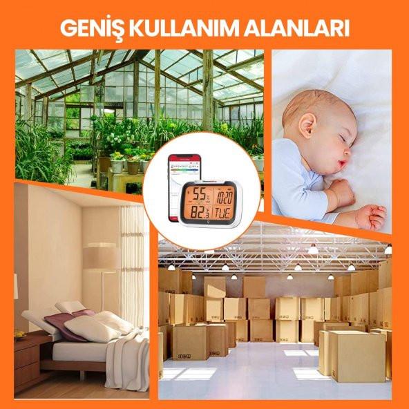Thermopro TP393 APPli Saatli Limit Aşım Uyarılı  Iç Mekan Sıcaklık ve Nem Ölçer Termometre - 7