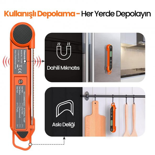ThermoPro TP03H Su Geçirmez Katlanabilir Hızlı Sonuç Gıda Pişirme Termometresi - 5