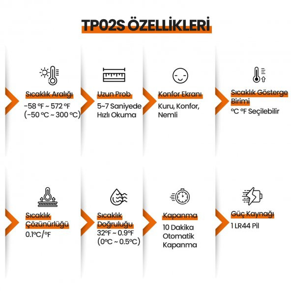 ThermoPro TP02S Lcd Ekranlı Daldırma/Saplama Çelik Gövdeli Gıda Pişirme Termometresi - Resim 8