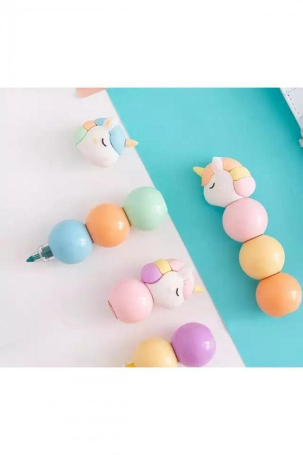 3 Adet 9 Kalemli Unicorn Tasarımlı Fosforlu Kalem Set - 6