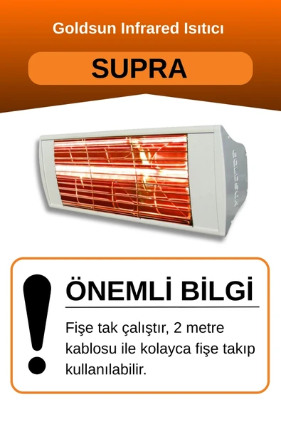 Goldsun Supra 1500 Watt GSS15 Kumandasız Suya Dayanıklı Elektrikli İnfrared Isıtıcı-Beyaz - Resim 2