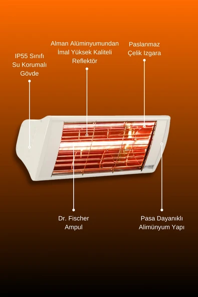 Goldsun Supra 1500 Watt GSS15 Kumandasız Suya Dayanıklı Elektrikli İnfrared Isıtıcı-Beyaz - Resim 5
