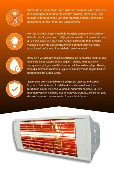 Goldsun Supra 1500 Watt GSS15 Kumandasız Suya Dayanıklı Elektrikli İnfrared Isıtıcı-Beyaz - Resim 3
