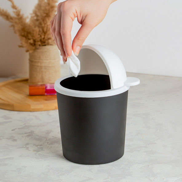 Porsima L-00586 Hippo Minik Ayıcık Görünümlü Masaüstü Çöp Kovası - Çöp Kutusu Siyah Beyaz 2 L - 2