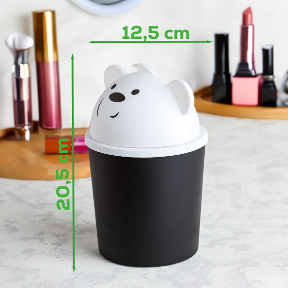 Porsima L-00586 Hippo Minik Ayıcık Görünümlü Masaüstü Çöp Kovası - Çöp Kutusu Siyah Beyaz 2 L - 3
