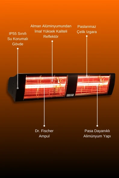 Goldsun Supra 3000 Watt GSS30 Kumandasız Suya Dayanıklı Elektrikli İnfrared Isıtıcı-Siyah - Resim 5