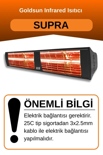 Goldsun Supra 4000 Watt GSS40 Kumandasız Suya Dayanıklı Elektrikli İnfrared Isıtıcı-Siyah - Resim 2