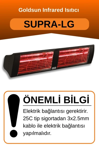 Goldsun Supra 3000 Watt GSS30LG Düşük Işıklı Kumandasız Suya Dayanıklı Elektrikli İnfrared Isıtıcı-Siyah - Resim 2